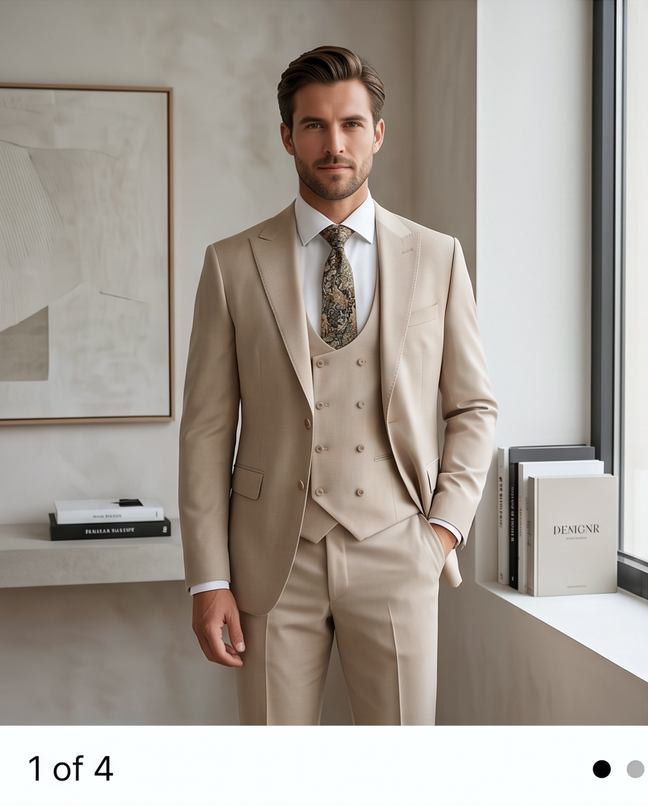 The Kensington Tailored 3-Piece Wool-Blend Suit – Sand Beige