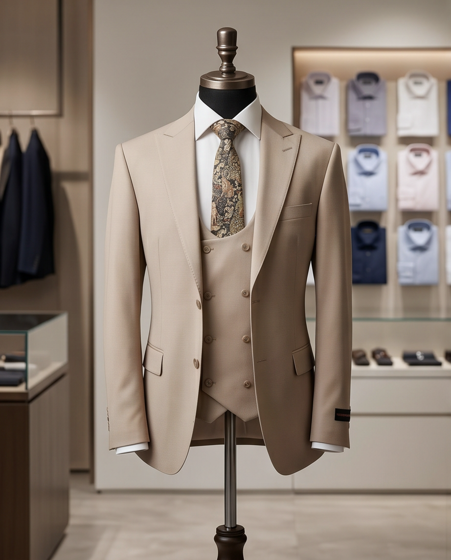 The Kensington Tailored 3-Piece Wool-Blend Suit – Sand Beige