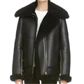 Women’s Black Aviator Leather Jacket with Faux-Fur Lining