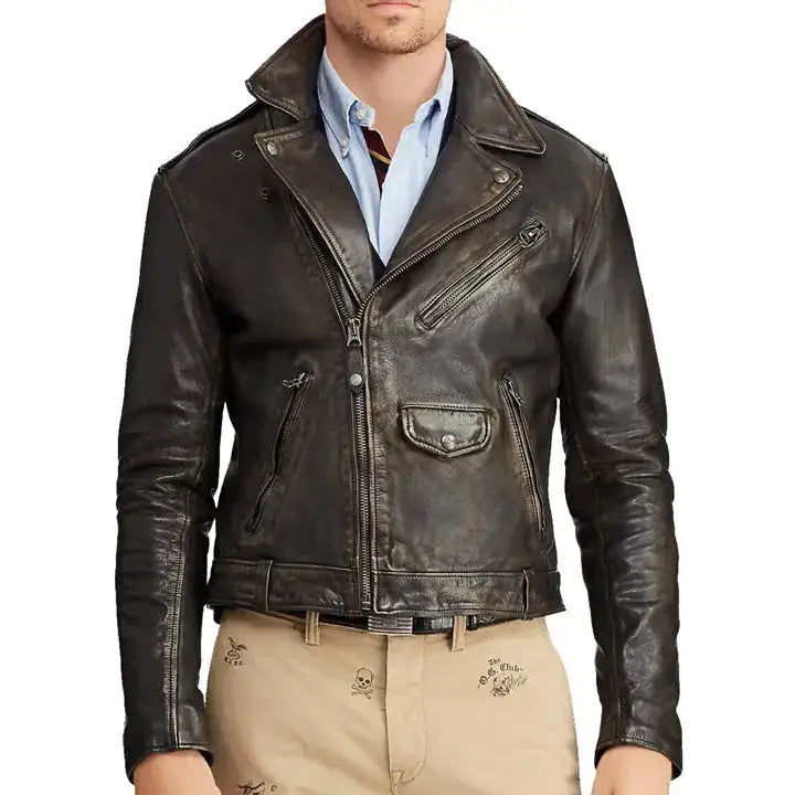 Men’s Iconic Cowhide Leather Biker Motorcycle Jacket