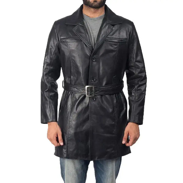 Men’s Black Sheepskin Leather Trench Coat